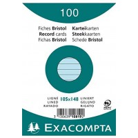 Exacompta 10819SE Paquet de 100 Fiches Bristol sous film 10, 5 x 14, 8 cm ligne Non perforees Bleues Azur