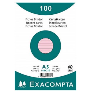 Exacompta 10838SE Paquet de 100 Fiches Bristol sous film 14, 8 x 21 cm ligne Non perforees Rose