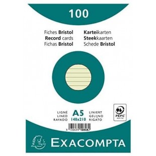 Exacompta 10848SE Paquet de 100 Fiches Bristol sous film 14, 8 x 21 cm ligne Non perforees Vertes