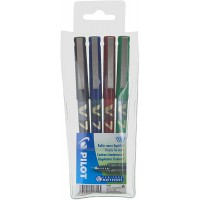 Pilot - V7 Hi-Tecpoint - Roller encre liquide - Pochette de 4 - Noir/Bleu/Rouge/Vert - Pointe moyenne