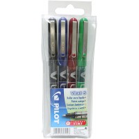 Pilot - V-Ball 0,5 - Roller encre liquide - Pochette de 4 - Noir/Bleu/Rouge/Vert - Pointe fine