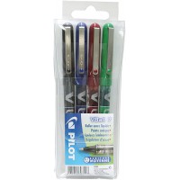 Pilot - V-Ball 0,7 - Roller encre liquide - Pochette de 4 - Noir/Bleu/Rouge/Vert - Pointe moyenne