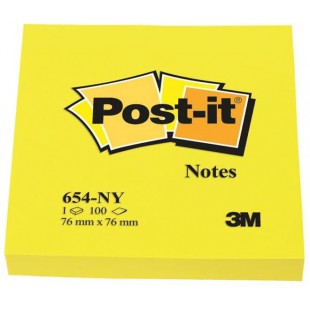 POST IT Repositionnable Neon 76X 76MM JAUNE - Bloc de 100 Feuilles