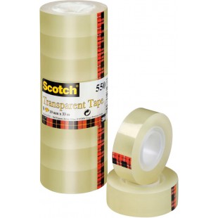 Lot de 8 : Scotch Ruban Adhesif Transparent 550 - Rouleaux - 19mm x 33m - Ruban Adhesif Transparent a Usage General pour l'Ecole