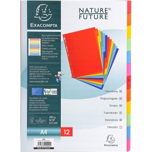 Exacompta - Ref. 99H - Intercalaires en veritable carte lustree rigide 400g/m2 FSC avec 12 onglets neutres - Page d'indexation f