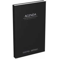 LECAS Agenda Perpetuel Recettes-Depenses Journalier 14x22 cm Couverture rigide Noire