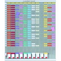 Nobo - Kit Planning Annuel Mural a  Fiches T, 12 Colonnes & 54 Fentes, Indice 2, Fiches T / etiquettes Imprimees / Porte-etiquet