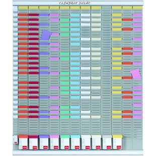 Nobo - Kit Planning Annuel Mural a  Fiches T, 12 Colonnes & 54 Fentes, Indice 2, Fiches T / etiquettes Imprimees / Porte-etiquet