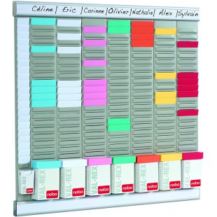 Nobo - Kit Planning Hebdomadaire Mural a  Fiches T, 7 Colonnes & 24 Fentes, Indice 2, Fiches T Multicolores & Index Inclus, 2911