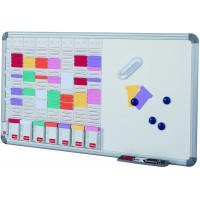 Nobo - Kit Planning Hebdomadaire Mural a  Fiches T avec Tableau Blanc Magnetique, Surface en Acier, 7 Colonnes & 24 Fentes, Indi