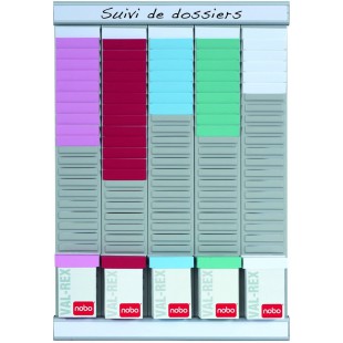 Nobo - Kit Planning Hebdomadaire a  Fiches T, Mural, 5 Colonnes & 24 Fentes, Indice 2, Fiches T Multicolores Incluses, 2911680