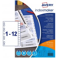 AVERY - Intercalaires IndexMaker a 12 touches blanches, Page de sommaire et onglets personnalisables et imprimables