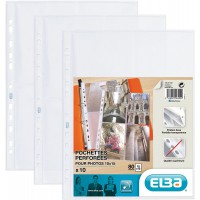 Pack de 10 Pochettes perforees en polypropylene resistant 90 microns A4 Incolore avec Bande de renfort Blanc