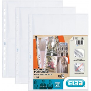 Pack de 10 Pochettes perforees en polypropylene resistant 90 microns A4 Incolore avec Bande de renfort Blanc