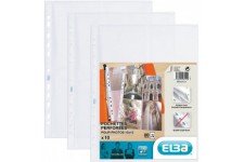 Pack de 10 Pochettes perforees en polypropylene resistant 90 microns A4 Incolore avec Bande de renfort Blanc