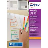 AVERY - Intercalaires ReadyIndex a  6 touches numeriques (1-6) en couleurs assorties, Page de sommaire personnalisable et imprim