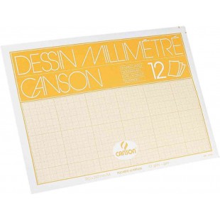 CANSON Pochette papier calque, quadrillage millimetre bistre A4 12 feuilles 70g/m²