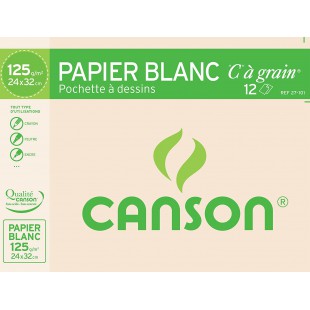 CANSON Pochette papier a  dessin blanc "C" a  GRAIN 24x32cm 12 feuilles 125g/m²