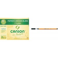 CANSON Pochette papier a  dessin blanc "C" a  GRAIN 24x32cm 12 feuilles 180g/m² & Stylo feutre pointe fine - STABILO point 88 - 