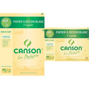CANSON Pochette papier a dessin blanc "C" a GRAIN A3 10 feuilles 224g/m² & Pochette papier a dessin blanc "C" a 