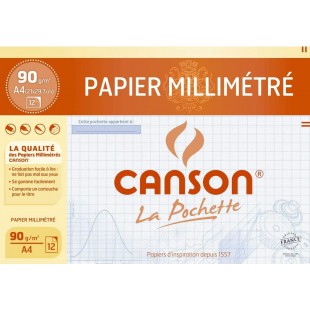 CANSON Pochette papier millimetre bleu A4 12 feuilles 90g/m²