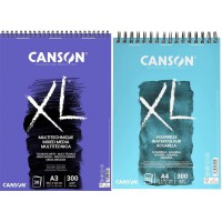 CANSON Album 30 feuilles XL® MIXED MEDIA - spirale petit cote - A3 300g/m² grain moyen - Blanc & Album 30 feuilles XL® AQUARELLE