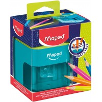 Maped - Taille-Crayon electrique a  piles - 1 trou Diametre Standard 6 a  8 mm - Taillage automatique et rapide - Avec reservoir