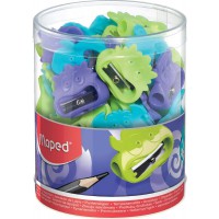 Lot de 65 : Protege-Pointes Vivo FANCY, couleurs variees, 1 orifice Exposant/Display. taille-crayons MAPED 63511.