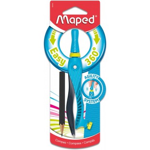 Maped - Compas Scolaire Kid'Z 360° Agility - Compas Enfant pour Debutants - a  Partir de 6 ans - avec Bague Adaptateur - Coloris