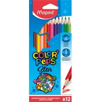 Maped - Crayons de Couleur Color'Peps Classic - 12 Couleurs Vives - Crayon de Coloriage Triangulaire Ergonomique - Pochette Cart