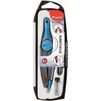 Maped - Coffret Compas Stop & Safe 3 Pieces - Molette de Serrage - Pointe Seche Auto-retractable - Compas Mine + etu