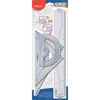 Maped - Kit Geometrie 4 en 1 - Regle 30 cm + equerre Scolaire 60°/21 cm + equerre Scolaire 45°/21 cm + Rapporteur 180° / 12 cm -