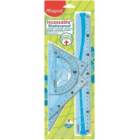 Maped Maxi Kit de Tracage INCASSABLE avec 4 Pieces Regle 30cm, Rapporteur 180°/12cm, Equerre 60°/21cm, Equerre 45°/21cm - Colori