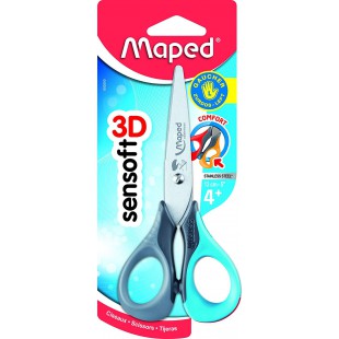 Maped - Ciseaux Enfants Gauchers avec Anneaux Souples et Ergonomie 3D - Ciseaux Scolaires Sensoft 13 cm des 4 Ans - Pour Materne