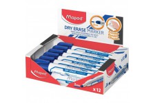 Lot de 12 : Maped - Marqueurs effacables a sec Bleu - Pointe ogive large 2mm - Tableaux blancs, ardoises et surfaces non poreuse