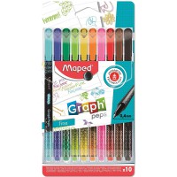 Maped - 10 Feutres Graph'Peps Deco - Feutres Pointe Fine 0,4 mm - Pointe Resistante - Confort d'ecriture et Dessin - 10 Feutres 
