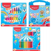 Maped - Kit Coloriage Early Age - 4 Pots Peinture au doigt + 24 Crayons de couleur + 24 Feutres Jumbo pour Enfants des 1 an