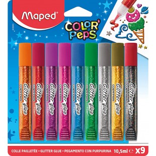 Maped Color'Peps Tubes de colle Pailletees pour enfant Effet Brillant, Facile a  utiliser avec Embout Fin - 9 Tubes de 10.5 ml C