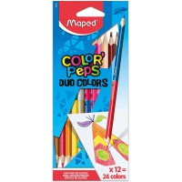 Maped - Crayons de Couleur Duo 2 en 1 Color'Peps - Pochette de 12 Crayons de Couleurs Double Mine Resistante pour 24 Couleurs - 