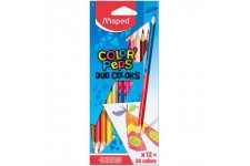 Maped - Crayons de Couleur Duo 2 en 1 Color'Peps - Pochette de 12 Crayons de Couleurs Double Mine Resistante pour 24 Couleurs - 