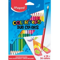 Maped - Crayons de Couleur Duo 2 en 1 Color'Peps - Pochette de 18 Crayons de Couleurs Double Mine Resistante pour 36 Couleurs - 