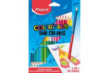 Maped - Crayons de Couleur Duo 2 en 1 Color'Peps - Pochette de 18 Crayons de Couleurs Double Mine Resistante pour 36 Couleurs - 