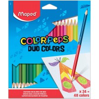 Maped - Crayons de Couleur Duo 2 en 1 Color'Peps - Pochette de 24 Crayons de Couleurs Double Mine Resistante pour 48 Couleurs - 