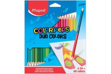 Maped - Crayons de Couleur Duo 2 en 1 Color'Peps - Pochette de 24 Crayons de Couleurs Double Mine Resistante pour 48 Couleurs - 