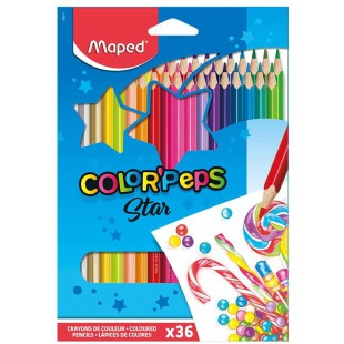 Maped - Crayons de Couleur Color'Peps Classic - 36 Couleurs Vives - Crayon de Coloriage Triangulaire Ergonomique - Pochette Cart