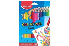 Maped - Crayons de Couleur Color'Peps Classic - 36 Couleurs Vives - Crayon de Coloriage Triangulaire Ergonomique - Pochette Cart