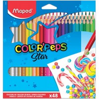 Maped - Crayons de Couleur Color'Peps Classic - 48 Couleurs Vives - Crayon de Coloriage Triangulaire Ergonomique - Pochette Cart