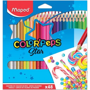Maped - Crayons de Couleur Color'Peps Classic - 48 Couleurs Vives - Crayon de Coloriage Triangulaire Ergonomique - Pochette Cart