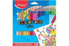 Maped - Crayons de Couleur Color'Peps Classic - 48 Couleurs Vives - Crayon de Coloriage Triangulaire Ergonomique - Pochette Cart