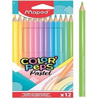 Maped - Crayons de Couleur Color'Peps Pastels en Bois - 12 Couleurs Douces et Acidulees - Crayon Triangulaire Ergonomique - Conf